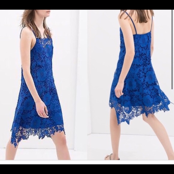 S ZARA Cobalt Blue Lace Dress - Picture 1 of 8